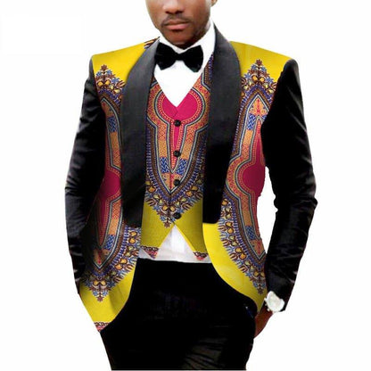 MEN'S PRINTED DASHIKI BLAZER MEN JACKET + VEST SLIM SUITS - B&R African Styles