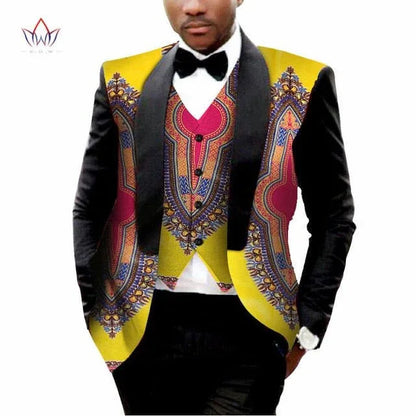 Men's Printed Dashiki Blazer Men Jacket + Vest Slim Suits - B&R African Styles