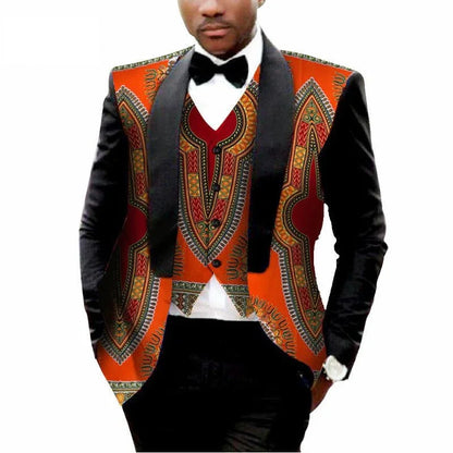MEN'S PRINTED DASHIKI BLAZER MEN JACKET + VEST SLIM SUITS - B&R African Styles
