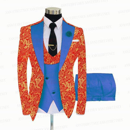 YELLOW FLORAL SLIM SUIT FOR MEN 3 PIECES BLAZER JACKET - B&R African Styles