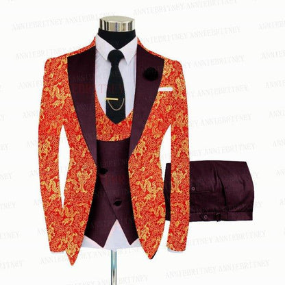 YELLOW FLORAL SLIM SUIT FOR MEN 3 PIECES BLAZER JACKET - B&R African Styles