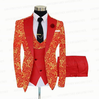 YELLOW FLORAL SLIM SUIT FOR MEN 3 PIECES BLAZER JACKET - B&R African Styles