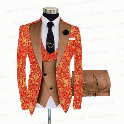 YELLOW FLORAL SLIM SUIT FOR MEN 3 PIECES BLAZER JACKET - B&R African Styles