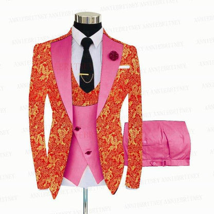 YELLOW FLORAL SLIM SUIT FOR MEN 3 PIECES BLAZER JACKET - B&R African Styles