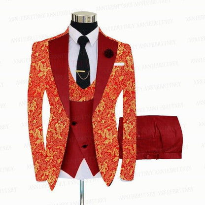 YELLOW FLORAL SLIM SUIT FOR MEN 3 PIECES BLAZER JACKET - B&R African Styles