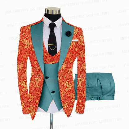 YELLOW FLORAL SLIM SUIT FOR MEN 3 PIECES BLAZER JACKET - B&R African Styles