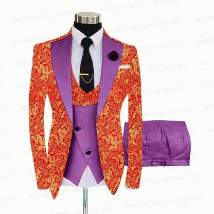 YELLOW FLORAL SLIM SUIT FOR MEN 3 PIECES BLAZER JACKET - B&R African Styles