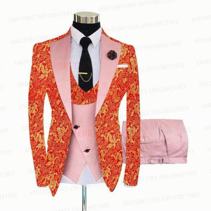 YELLOW FLORAL SLIM SUIT FOR MEN 3 PIECES BLAZER JACKET - B&R African Styles