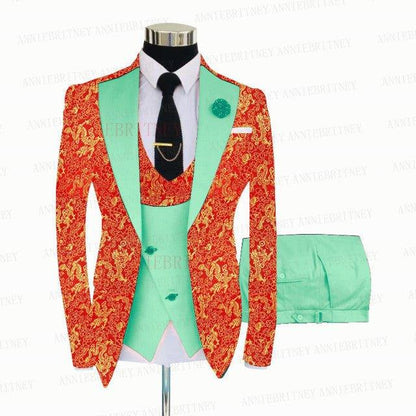 YELLOW FLORAL SLIM SUIT FOR MEN 3 PIECES BLAZER JACKET - B&R African Styles