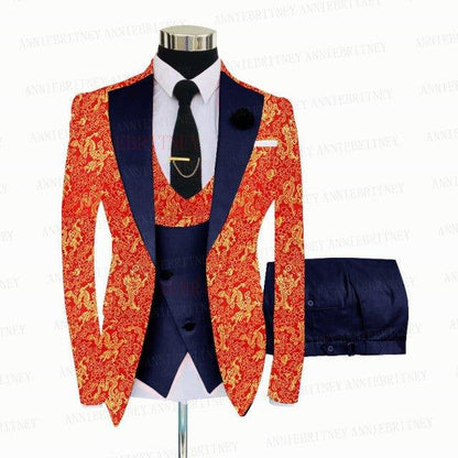 YELLOW FLORAL SLIM SUIT FOR MEN 3 PIECES BLAZER JACKET - B&R African Styles