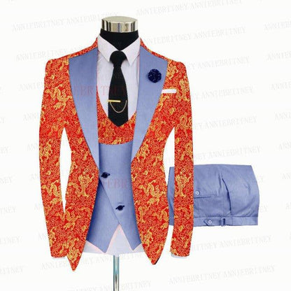 YELLOW FLORAL SLIM SUIT FOR MEN 3 PIECES BLAZER JACKET - B&R African Styles