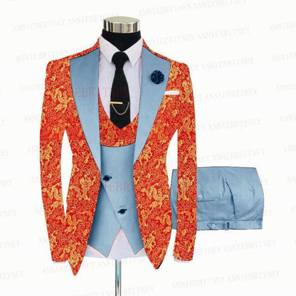 YELLOW FLORAL SLIM SUIT FOR MEN 3 PIECES BLAZER JACKET - B&R African Styles