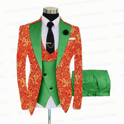 YELLOW FLORAL SLIM SUIT FOR MEN 3 PIECES BLAZER JACKET - B&R African Styles