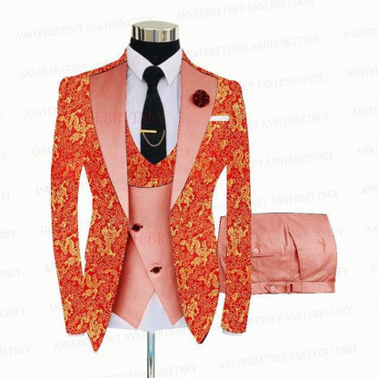 YELLOW FLORAL SLIM SUIT FOR MEN 3 PIECES BLAZER JACKET - B&R African Styles