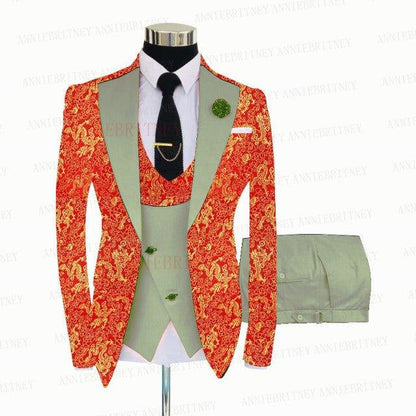 YELLOW FLORAL SLIM SUIT FOR MEN 3 PIECES BLAZER JACKET - B&R African Styles