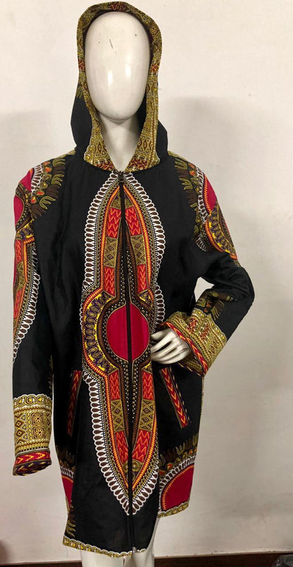 Traditional Dashiki Hoodie: Black - B&R African Styles