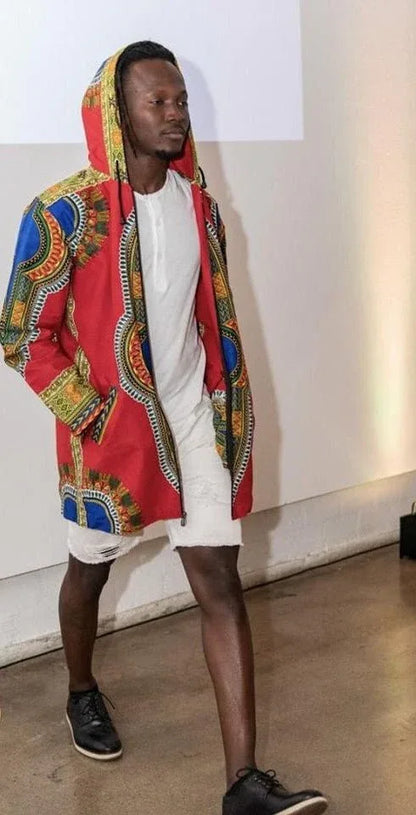 Traditional Dashiki Hoodie: Red - B&R African Styles