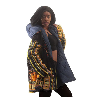 Traditional Dashiki Hoodie - Unisex Black/Yellow Reversible Denim Jacket - B&R African Styles