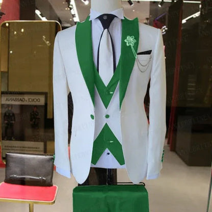 WEDDING / SPECIAL OCCASIONS WHITE SLIM SUIT FOR MEN 3 PIECES BLAZER JACKET - B&R African Styles