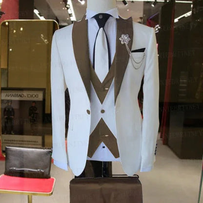 WEDDING / SPECIAL OCCASIONS WHITE SLIM SUIT FOR MEN 3 PIECES BLAZER JACKET - B&R African Styles