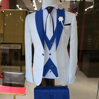 WEDDING / SPECIAL OCCASIONS WHITE SLIM SUIT FOR MEN 3 PIECES BLAZER JACKET - B&R African Styles