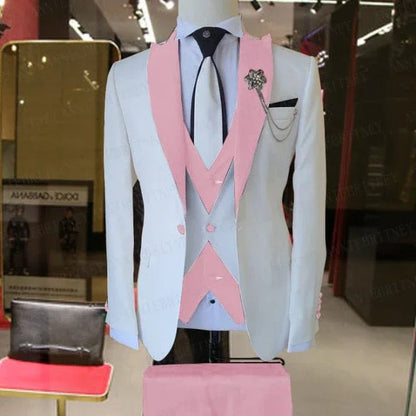 WEDDING / SPECIAL OCCASIONS WHITE SLIM SUIT FOR MEN 3 PIECES BLAZER JACKET - B&R African Styles