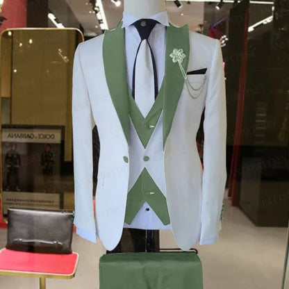 WEDDING / SPECIAL OCCASIONS WHITE SLIM SUIT FOR MEN 3 PIECES BLAZER JACKET - B&R African Styles