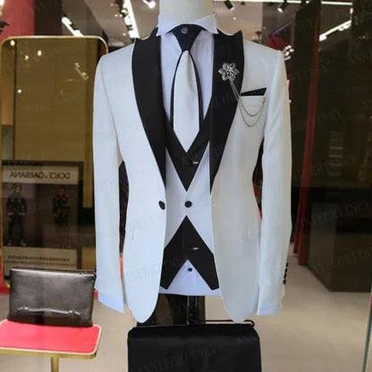 WEDDING / SPECIAL OCCASIONS WHITE SLIM SUIT FOR MEN 3 PIECES BLAZER JACKET - B&R African Styles