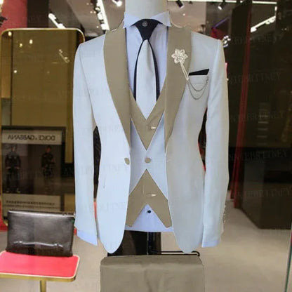 WEDDING / SPECIAL OCCASIONS WHITE SLIM SUIT FOR MEN 3 PIECES BLAZER JACKET - B&R African Styles