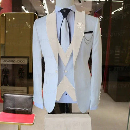 WEDDING / SPECIAL OCCASIONS WHITE SLIM SUIT FOR MEN 3 PIECES BLAZER JACKET - B&R African Styles