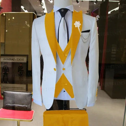 WEDDING / SPECIAL OCCASIONS WHITE SLIM SUIT FOR MEN 3 PIECES BLAZER JACKET - B&R African Styles