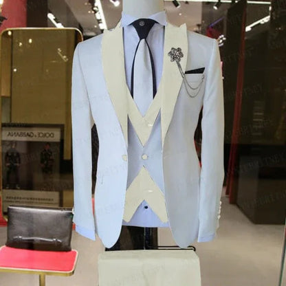 WEDDING / SPECIAL OCCASIONS WHITE SLIM SUIT FOR MEN 3 PIECES BLAZER JACKET - B&R African Styles