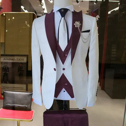 WEDDING / SPECIAL OCCASIONS WHITE SLIM SUIT FOR MEN 3 PIECES BLAZER JACKET - B&R African Styles