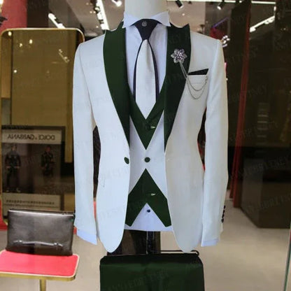 WEDDING / SPECIAL OCCASIONS WHITE SLIM SUIT FOR MEN 3 PIECES BLAZER JACKET - B&R African Styles