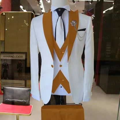 WEDDING / SPECIAL OCCASIONS WHITE SLIM SUIT FOR MEN 3 PIECES BLAZER JACKET - B&R African Styles