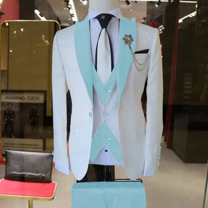 WEDDING / SPECIAL OCCASIONS WHITE SLIM SUIT FOR MEN 3 PIECES BLAZER JACKET - B&R African Styles