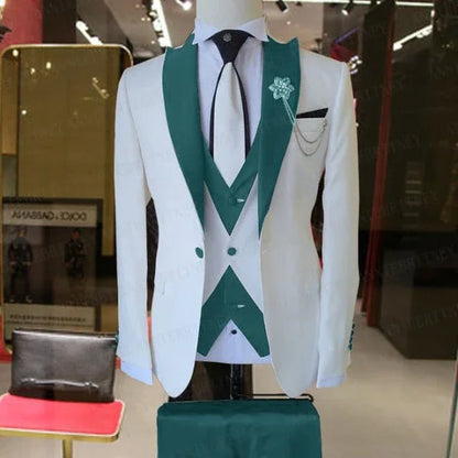 WEDDING / SPECIAL OCCASIONS WHITE SLIM SUIT FOR MEN 3 PIECES BLAZER JACKET - B&R African Styles
