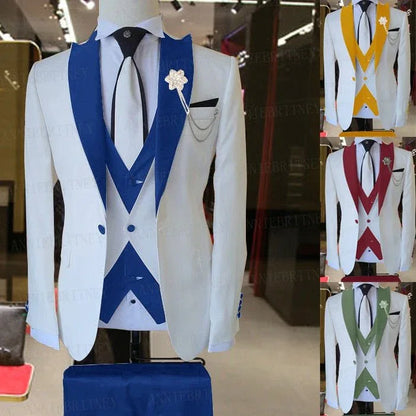 WEDDING / SPECIAL OCCASIONS WHITE SLIM SUIT FOR MEN 3 PIECES BLAZER JACKET - B&R African Styles