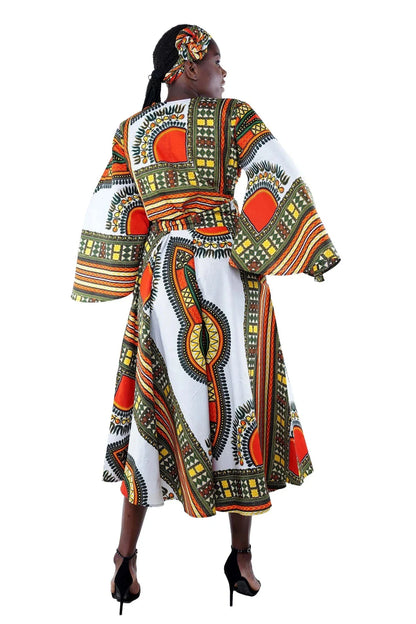 Dashiki Wrap Dress - Traditional African Print Dress with Head Wrap - B&R African Styles